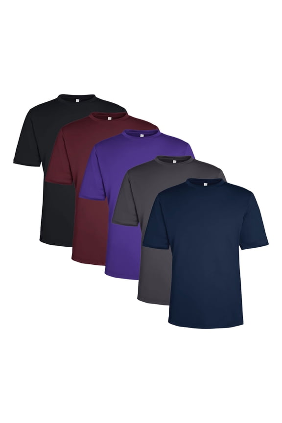 Men's Performance T-Shirt, 100% Polyester Interlock Short Sleeve Crewneck Tee, Assorted T-Shirt (Dark Color 5 Pack, M)