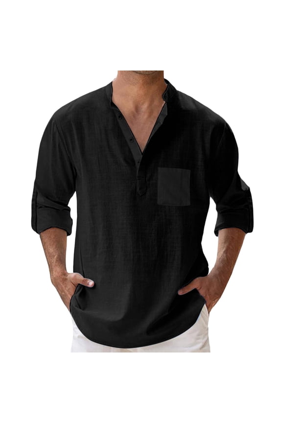 Men'sShirts Relaxed Fit Button Down Lightweight Pullover Shirt with Pocket Solid Color Long Sleeve Going Out Tops