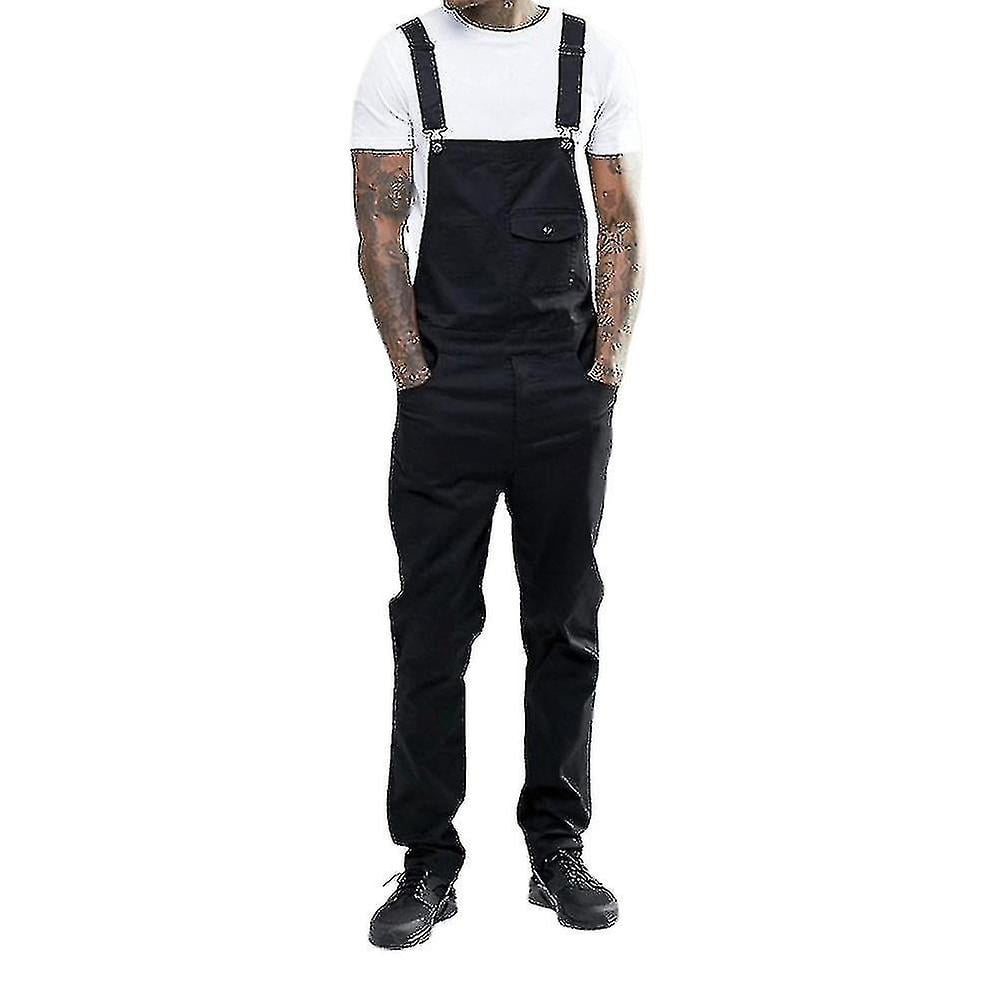 Men slim fit denim jumpsuit bib romper casual overalls dungarees