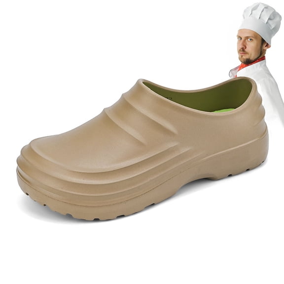 Men slipper Clogs Four Seasons Kitchen Waterproof and Oil proof Men's Shoes Anti and Wear resistant Soft soled Work Shoes male Kitchen Shoes Khaki CN:36/US:6