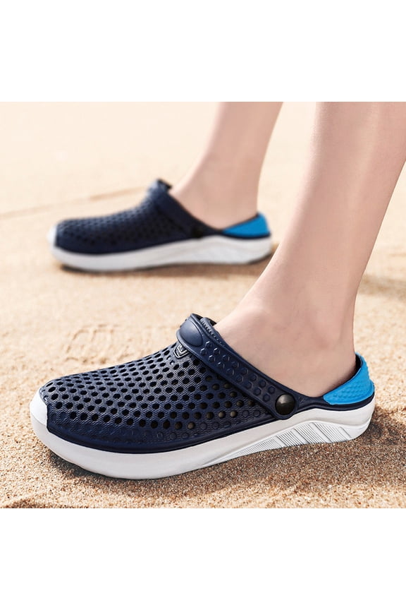 Men slipper colorblock Clogs Lightweight EVA Casual On Clogs Flops Hollow Casual Couple Beach Unisex Out Sandal Flip Men Shoes Shoes Men's Rain Shoes Blue CN:42/US:9