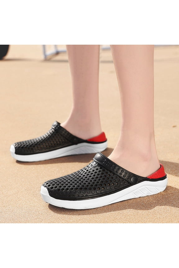 Men slipper colorblock Clogs Lightweight EVA Casual Slip On Clogs Flops Hollow Casual Couple Beach Unisex Out Sandal Flip Men Shoes Shoes Men's Rain Shoes Black CN:39/US:7.5