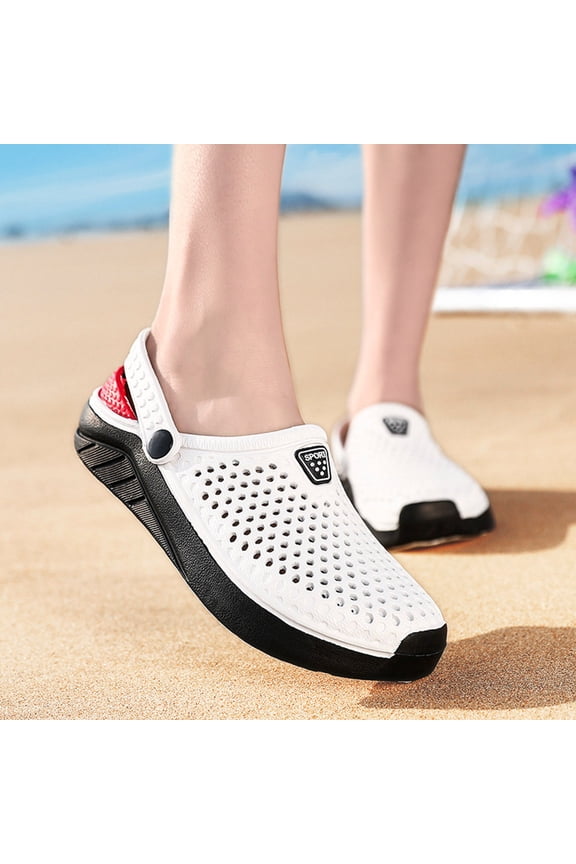 Men slipper colorblock Clogs Lightweight EVA Casual On Clogs Flops Hollow Casual Couple Beach Unisex Out Sandal Flip Men Shoes Shoes Men's Rain Shoes White CN:45/US:7.5
