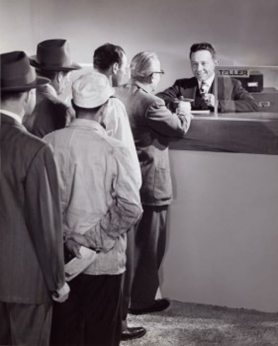 Men waiting in line at the bank Canvas Art - (24 x 36)