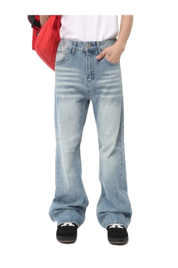 Men washed loose fit jeans slightly stretchy durable casual denim pants for everyday wear versatile comfortable