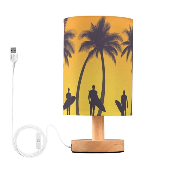 Men with Surfboards Palm Trees Table Lamp with USB Port LED Warm Light Lamp Night Light Home Decor