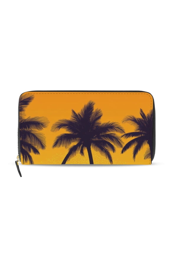 Men with Surfboards Palm Trees Women's Long Zipper Wallet Bifold Clutch Purse PU Leather Card Cases