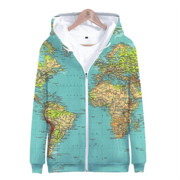 Men/women Fashion World Map 3d Printed Hoodie with Zipper Funny Pullover Casual Sweatshirt Hooded Tracksuits
