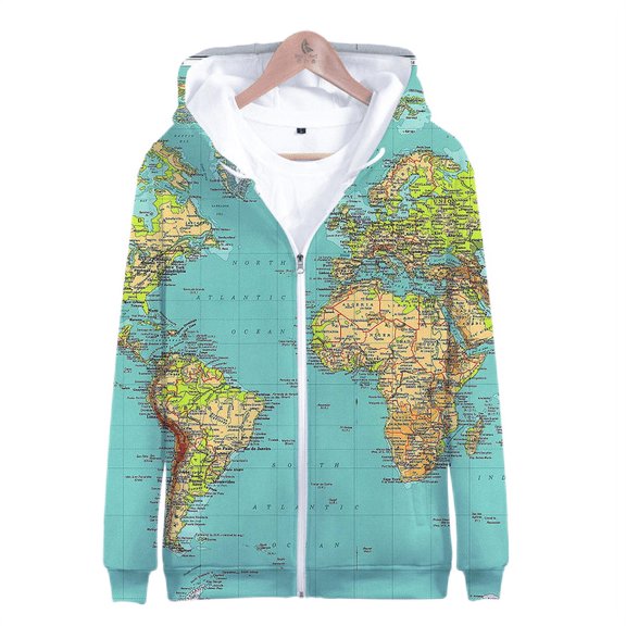 Men/women Fashion World Map 3d Printed Hoodie with Zipper Funny Pullover Casual Sweatshirt Hooded Tracksuits