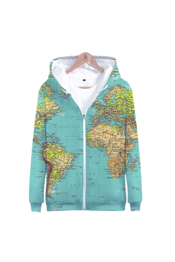 Men/women Fashion World Map 3d Printed Hoodie with Zipper Funny Pullover Casual Sweatshirt Hooded Tracksuits