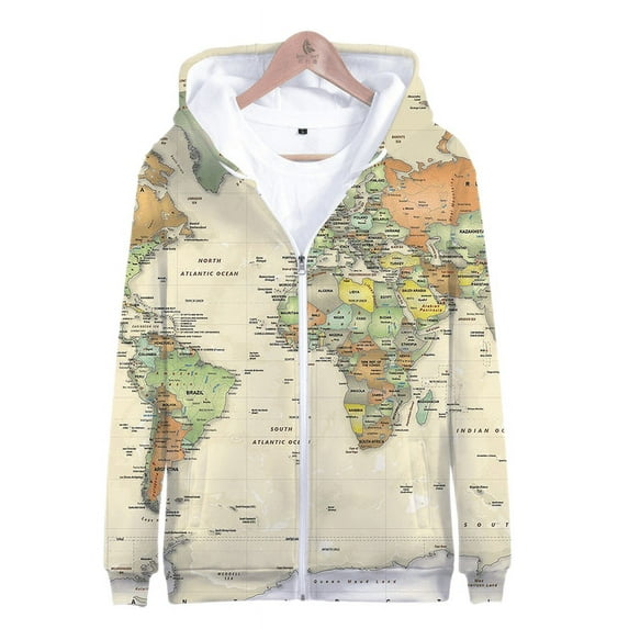 Men/women Fashion World Map 3d Printed Hoodie with Zipper Funny Pullover Casual Sweatshirt Hooded Tracksuits