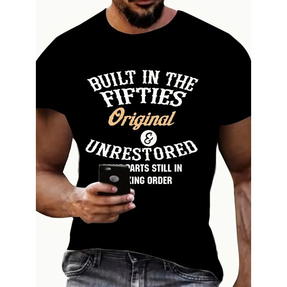 Men3D Digital Printing T-Shirt, Casual Crew Neck, 100% Polyester Knitted Fabric, Slightly Stretchy, Regular Fit, SummerFashion T-Shirt, 190g/m² - Black, Plus Size