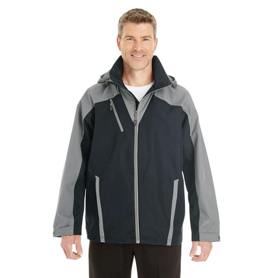 North End NE700 Hardshell Coat Men's Embark Interactive Colorblock Shell with Reflective Printed Panels, M, BLK/ GRP/ GRP