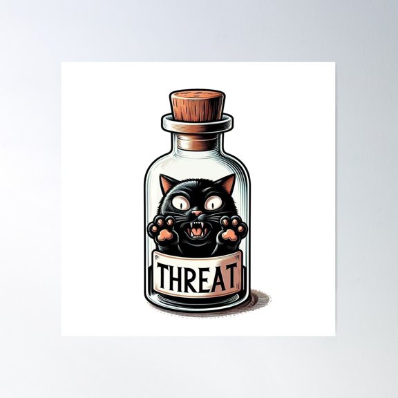 Menace In A Bottle, Evil Black Cat Poster Wall Art, Modern Wall Decor For Living Room Bedroom, 30x30 UNFRAMED