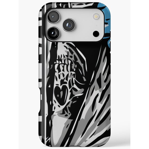Menacing Face and Sharp Teeth Black, White, Gray and Blue Tough Phone Case, Polycarbonate and TPU, for Apple iPhone