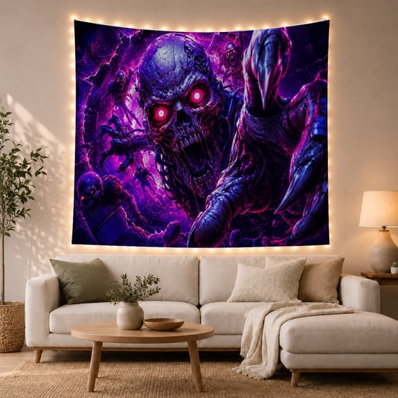 Menacing Humanoid Monster with Skeletal Skull Like Face, Spooky Gothic for Gothic Decor Fans, Dark Art Decor, Halloween Gift, Tapestry Wall Hanging for Bedroom and Dorm