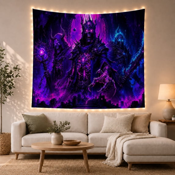 Menacing Skeletal Figures with Figure Towering Skeleton Wearing, Spooky Gothic for Gothic Decor Fans, Dark Art Decor, Halloween Gift, Tapestry Wall Hanging for Bedroom and Dorm
