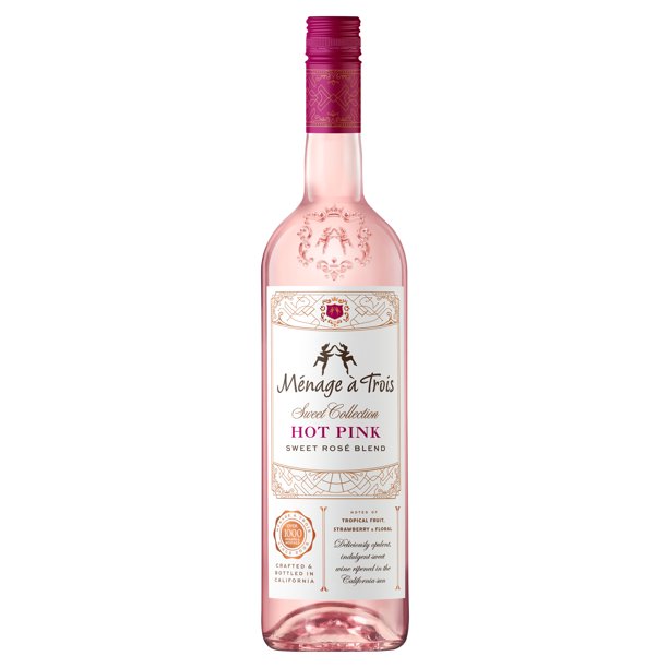 Menage a Trois Hot Pink Rose Wine, 750mL Wine Bottle, 9.65 ABV