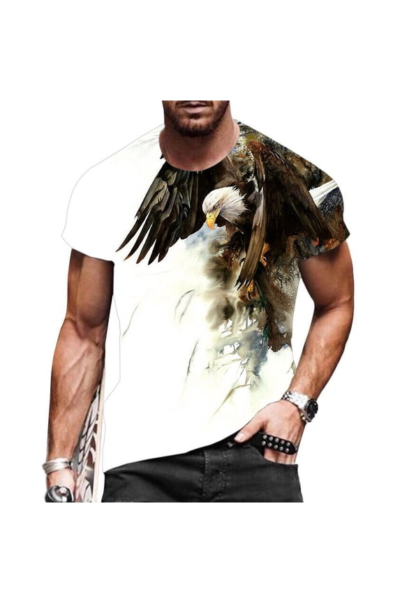 Men Eagle White Fashion Graphic Print Tee Shirt USA