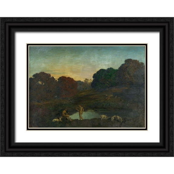 Menard, Rene [32, 24] Black Ornate Wood Framed with Double Matting Museum Art Print Titled - Pastoral Scene