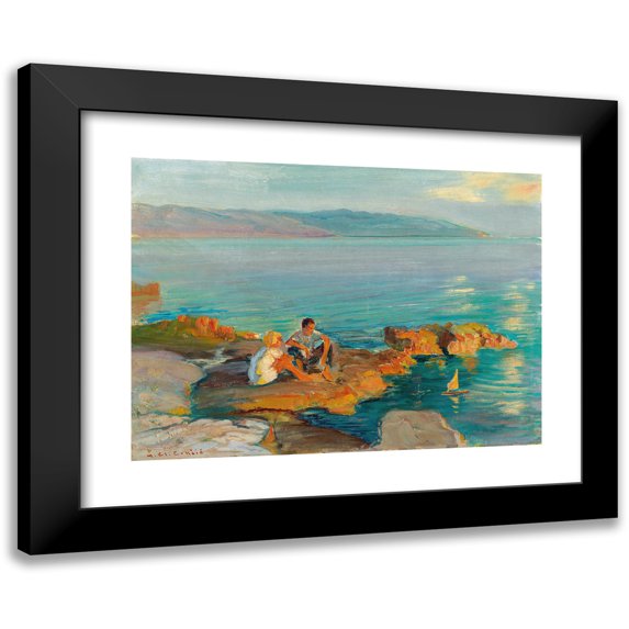 Menci Clement Crnčić 14x11 Black Modern Framed Museum Art Print Titled - Children on the Beach
