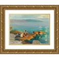 thumbnail image 1 of Menci Clement Crnčić 24x19 Gold Ornate Framed and Double Matted Museum Art Print Titled - Children on the Beach, 1 of 4