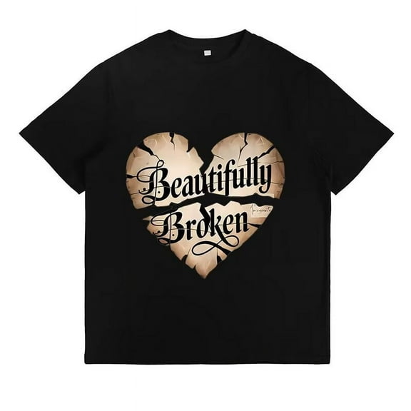 Mended Heart Women's Tee – ‘Scars Make Art’ Floral Cracked Design – Soft Black Cotton Crewneck