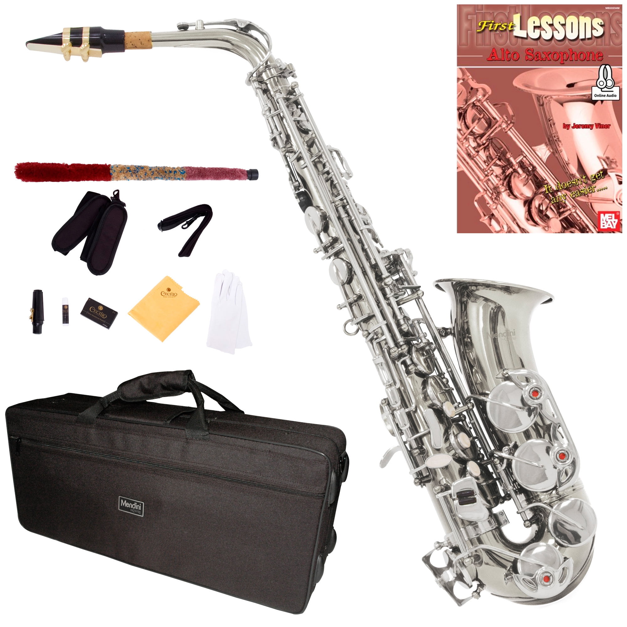 Mendini by Cecilio Eb Alto Sax w Case Mouthpiece 10 Reeds