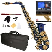 Mendini by Cecilio Eb Alto Sax with Tuner, Case, Mouthpiece, 10 Reeds, Pocketbook, MAS-BL Blue Lacquer E Flat Saxophone