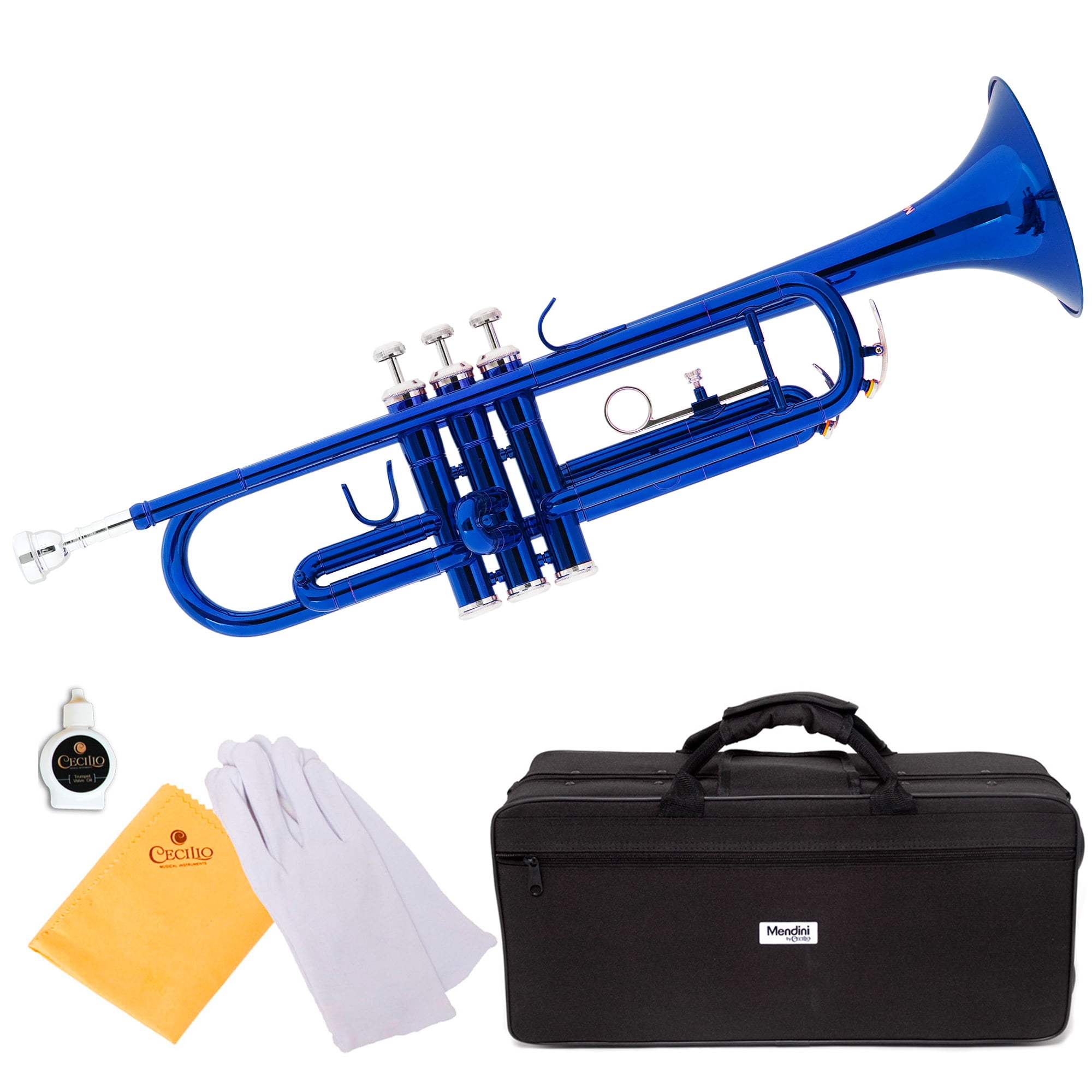 Mendini by Cecilio MTT-BL Blue Lacquer Brass Bb Trumpet with Durable Deluxe Case