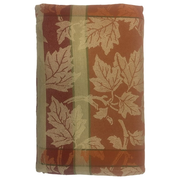 Mendocino Rust Copper Windowpane Plaid Leaf Fabric Tablecloth, 70" Round