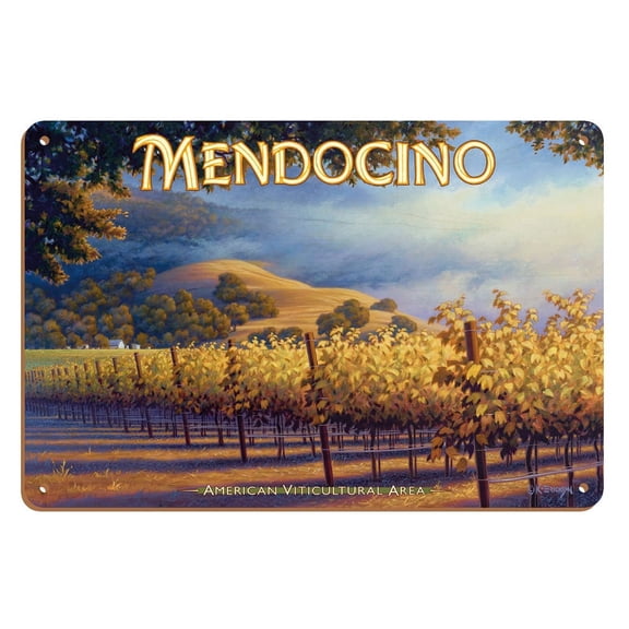 Mendocino Wineries - California Vineyards Wine Country Art by Kerne Erickson - 8 x 12 inch Vintage Wood Art Sign