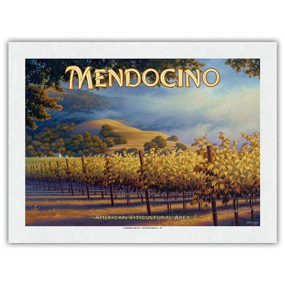 Mendocino Wineries - California Vineyards Wine Country Art by Kerne Erickson - Japanese Unryu Rice Paper Art Print (Unframed) 18 x 24 in