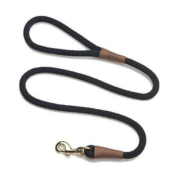 Mendota Pet Snap Leash - British-Style Braided Dog Lead, - Black, 3/8 in x 4 ft - for Small/Medium Breeds