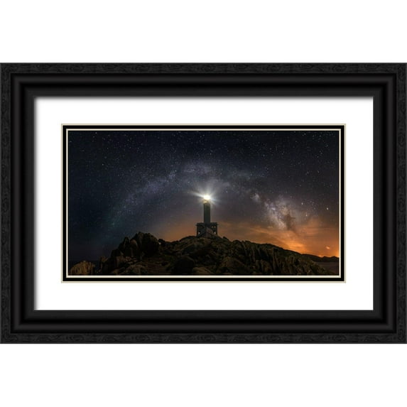 Mendoza, Chencho 32x19 Black Ornate Wood Framed with Double Matting Museum Art Print Titled - Nariga Lighthouse