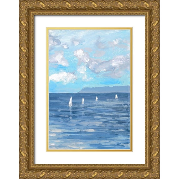 Meneely, Dan 11x14 Gold Ornate Wood Framed with Double Matting Museum Art Print Titled - Boats and Waves II