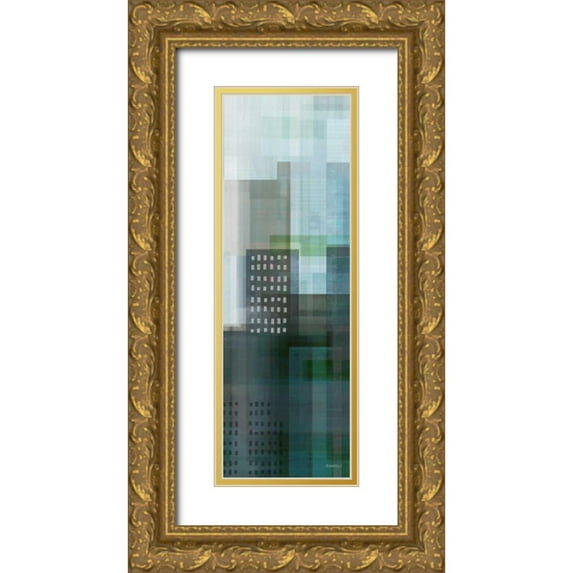 Meneely, Dan 11x24 Gold Ornate Wood Framed with Double Matting Museum Art Print Titled - City Emerald Panel I