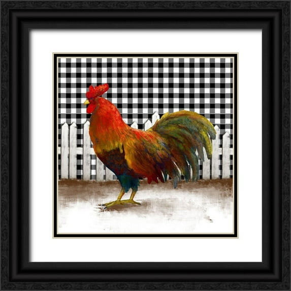 Meneely, Dan 12x12 Black Ornate Wood Framed with Double Matting Museum Art Print Titled - Morning Rooster II