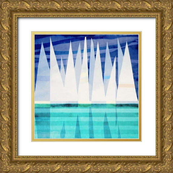 Meneely, Dan 12x12 Gold Ornate Wood Framed with Double Matting Museum Art Print Titled - Sailing Day I