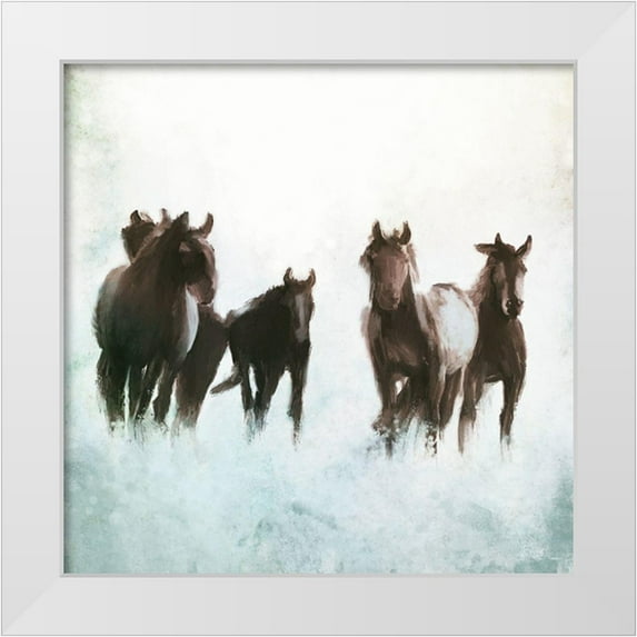 Meneely, Dan 15x15 White Modern Wood Framed Museum Art Print Titled - Horses Running through the Surf