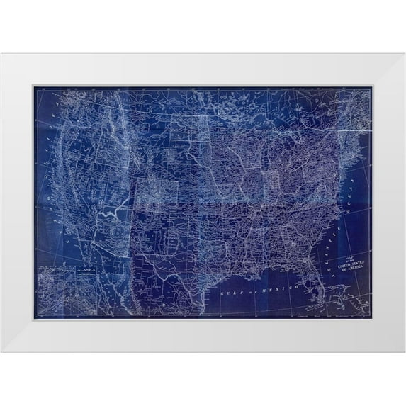 Meneely, Dan 18x14 White Modern Wood Framed Museum Art Print Titled - Cobalt US Map