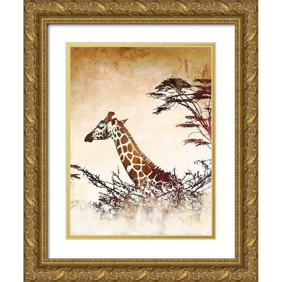 Meneely, Dan 19x24 Gold Ornate Wood Framed with Double Matting Museum Art Print Titled - Safari Giraffe I