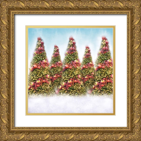 Meneely, Dan 20x20 Gold Ornate Wood Framed with Double Matting Museum Art Print Titled - Oh Christmas Trees