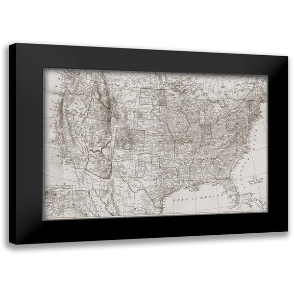 Meneely, Dan 24x18 Black Modern Framed Museum Art Print Titled - Natural US Map