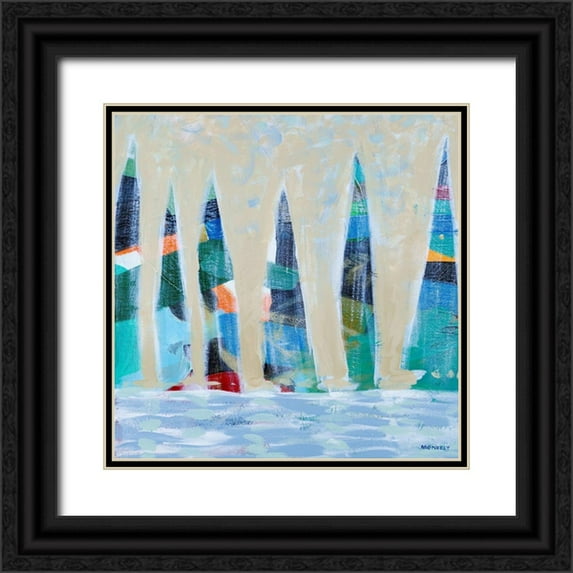Meneely, Dan 26x26 Black Ornate Wood Framed with Double Matting Museum Art Print Titled - Dozen Colorful Boats Square I