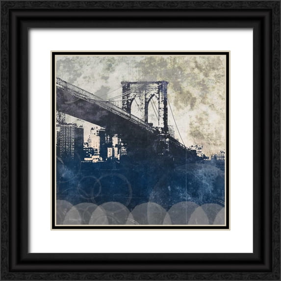 Meneely, Dan 26x26 Black Ornate Wood Framed with Double Matting Museum Art Print Titled - NY Bridge at Dusk I