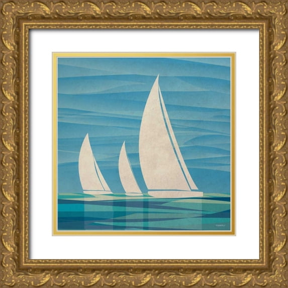 Meneely, Dan 26x26 Gold Ornate Wood Framed with Double Matting Museum Art Print Titled - Water Journey II