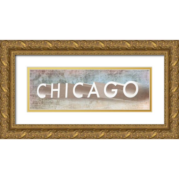 Meneely, Dan 32x13 Gold Ornate Wood Framed with Double Matting Museum Art Print Titled - Windy Chicago I