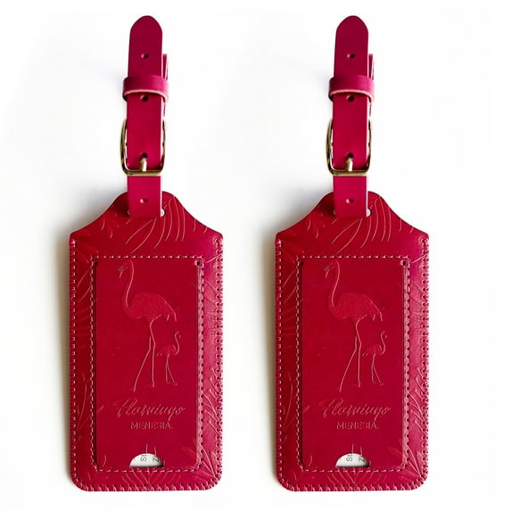 Menesia 2 Pack Cute Luggage Tags for Women, Red Bird Faux Leather Travel Luggage Tag for Suitcases Bag, Funny Baggage Name Tags Set for Luggage