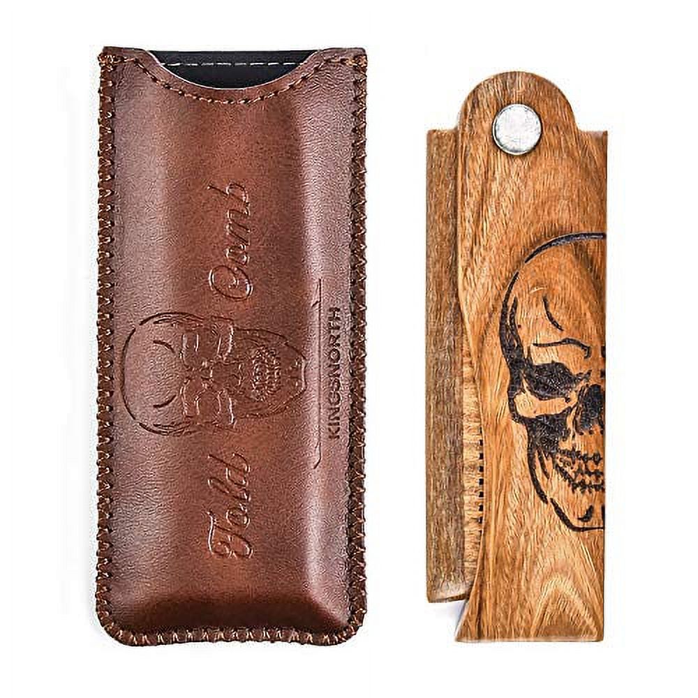 Menesia Men's Pocket Comb,Folding Wooden Beard Comb with Leather Travel